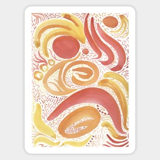 Yellow and Red Abstract Watercolor Paisley Sticker